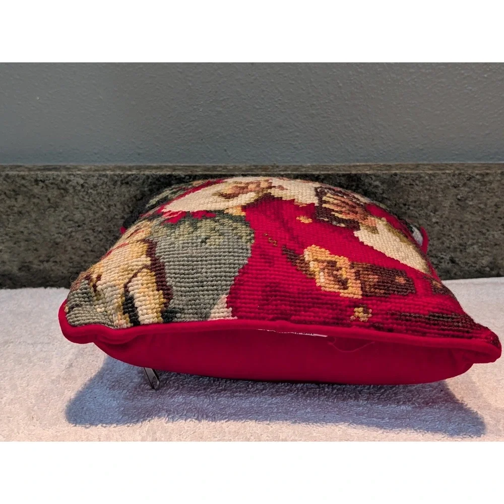Christmas Santa Claus Dog Coca-Cola Needlepoint throw Pillow Velvet 9